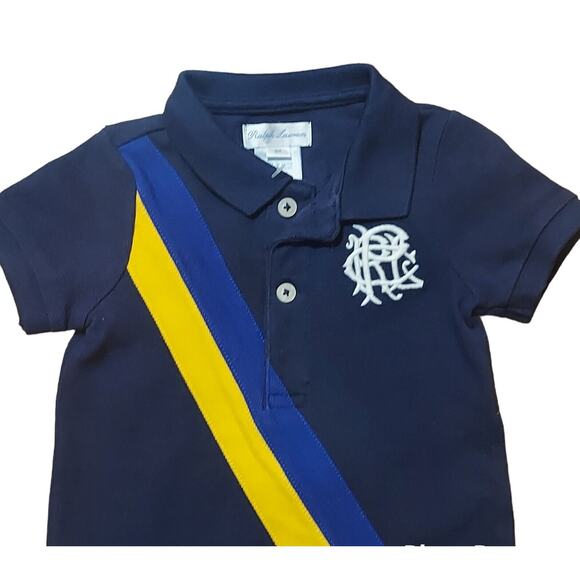 Ralph Lauren 1Pc Shortall Romper Navy Blue Yellow Royal Diagonal Stripe Size 6M - Picture 3 of 8